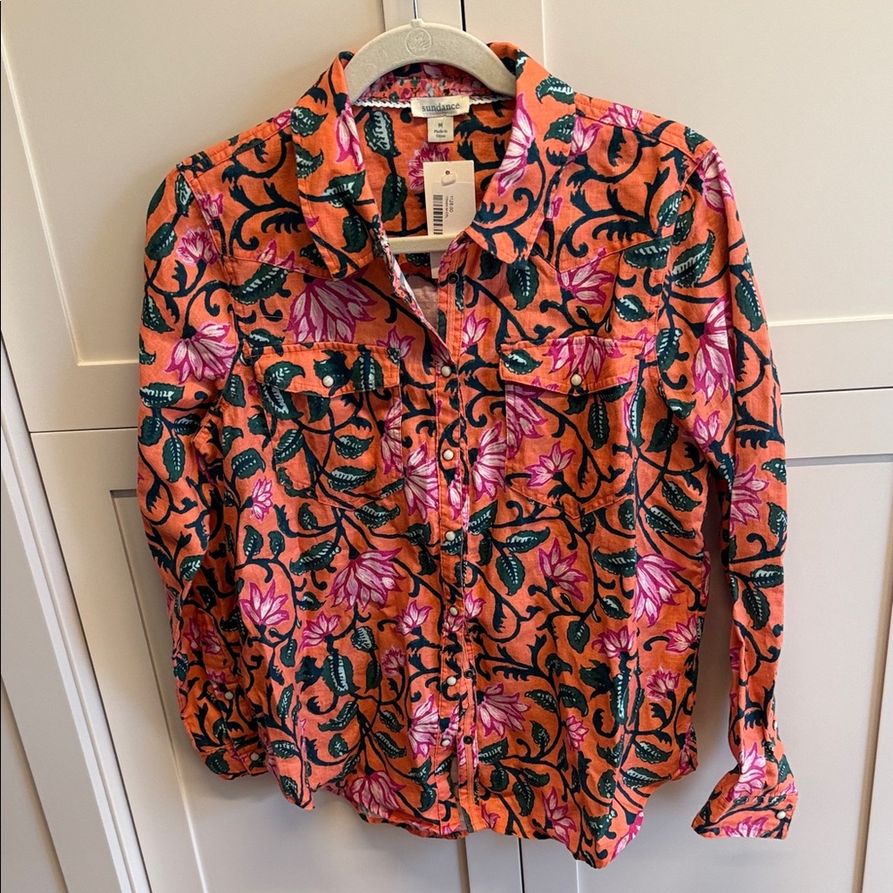 Sundance Orange and Pink Floral Button Down Shirt